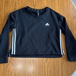 Adidas Black Crew Neck crop Top with White Stripes
